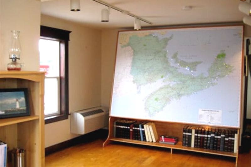 The six-foot map showing lighthouse locations in Nova Scotia